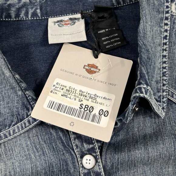 NWT Harley-Davidson Women's Lighweigt Denim Roll-Tab Sleeve Shirt Embroidered XL - Picture 3 of 7